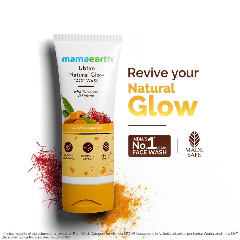 Mamaearth Ubtan Face Wash With Turmeric & Saffron For Tan Removal | Skin Brightening