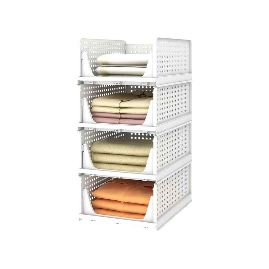 Kuber Industries Plastic Storage Wardrobe Organizer for Almirah|Large|Pack of 4|White