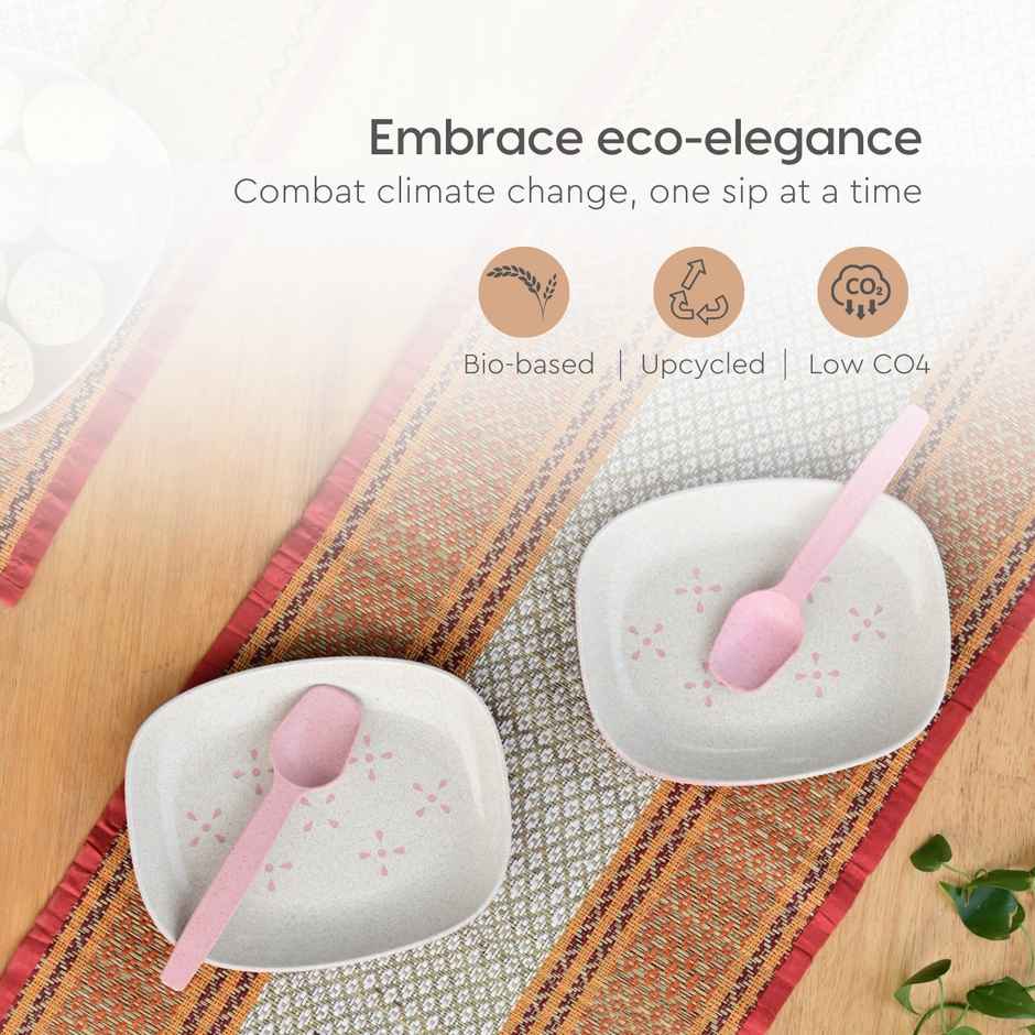 Eha Earth Friendly Small Snack Plates with Spoons | 6", 4 pcs, Multi-light | Rice Husk Biocomposite