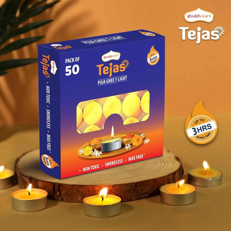Tejas Ghee T-Light Candle | Yellow | Pack Of 50 | Shubhkart
