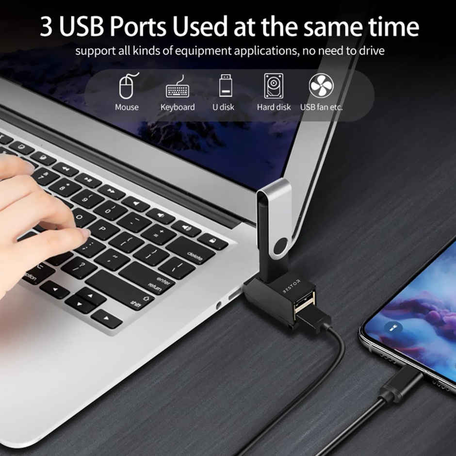 Bestor USB C Hub Multiport Adapter 3-in-1 Aluminum USB C to USB Adapter with 3 USB Ports, Compact for MacBook Pro, Chromebook, Galaxy, Surface, Notebook PC, Keyboard, Mouse, and Fast Data Transfer - Black