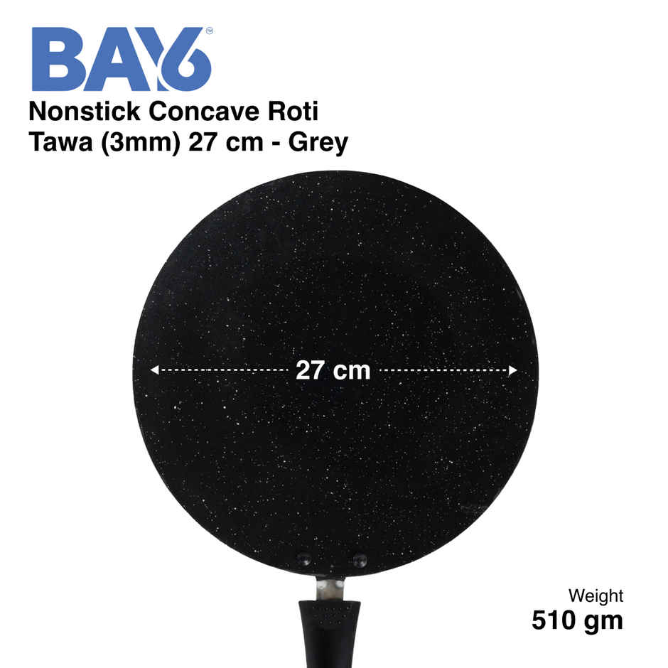 BAY6 Nonstick Concave Roti Tawa | 27 cm Grey, Non-Induction Base