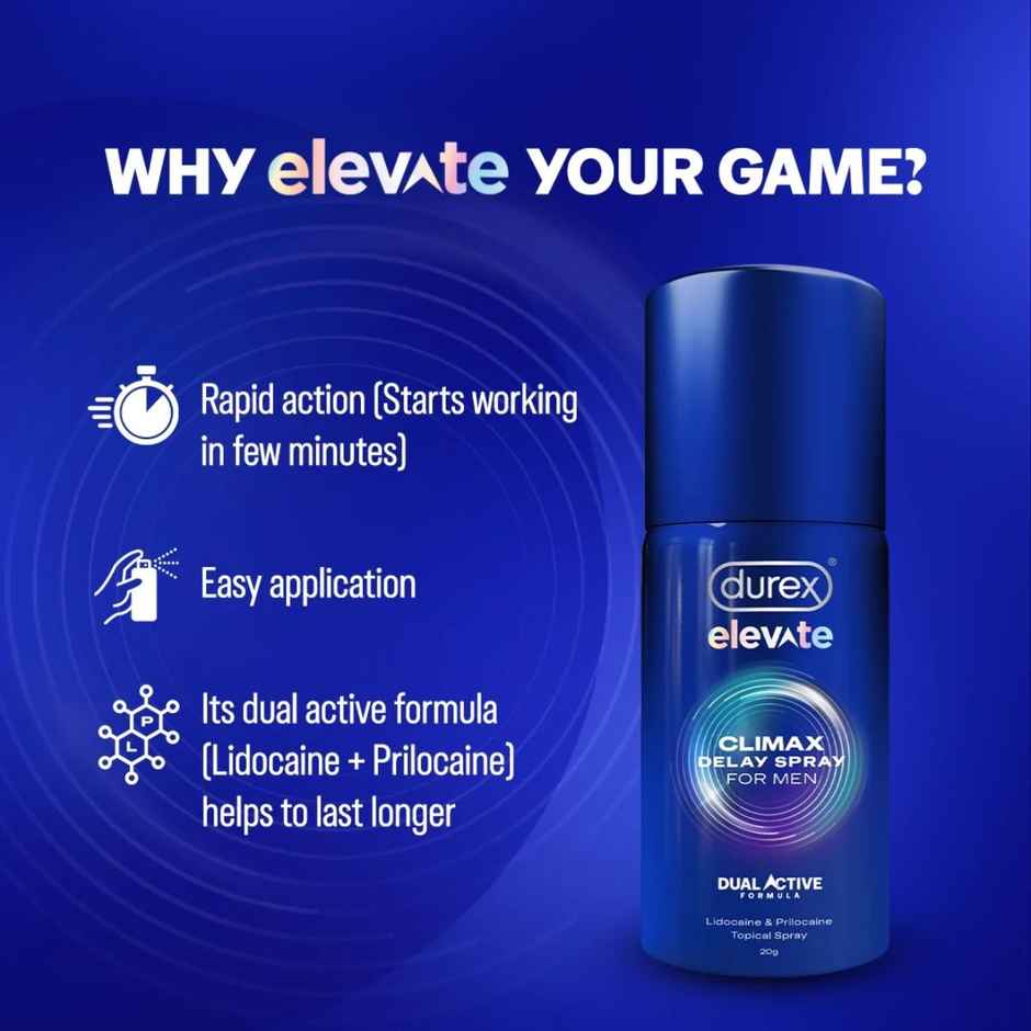 Durex Elevate Climax Delay Spray For Men, With Dual Active Formula