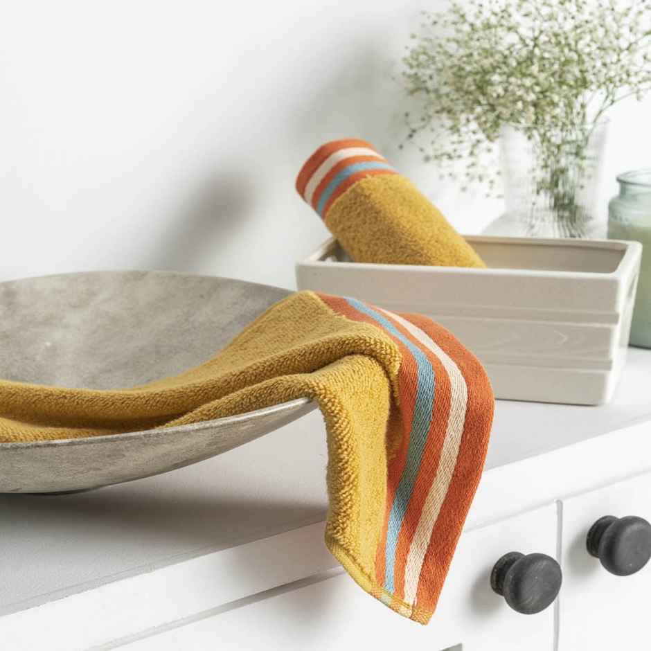 DDECOR -Yarn Dyed Sporty Look 100% Cotton Reversible 500 GSM Face Towel - Orange/Yellow