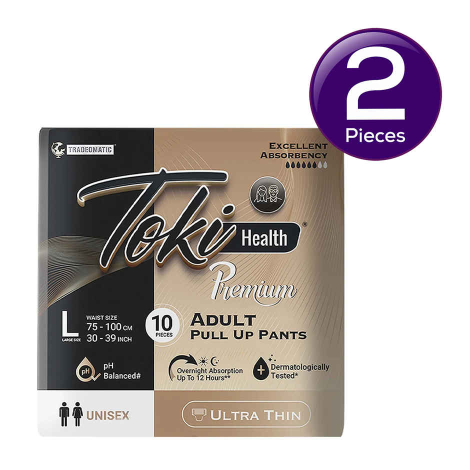 TokiHealth Ultra Thin Premium Pull Up Adult Diapers | Size L | Waist 30-39 Inches |Pack Of 10 Combo