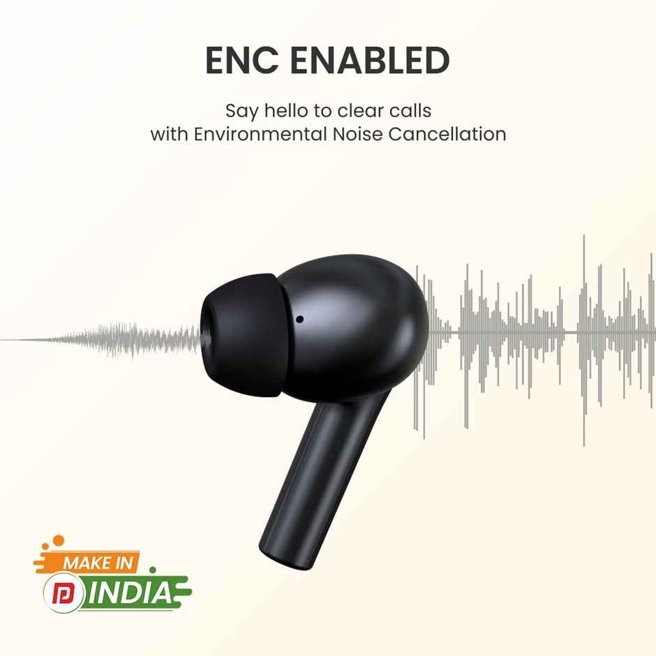 Portronics Harmonics Twins S6 TWS Earbuds with 50Hrs Playtime, Low Latency, Auto ENC, Quad Mics, 10mm Drivers, IPX4 Water Resistant, ASAP Charge, BT5.3, Touch Control, Type C Charging Port(Black)