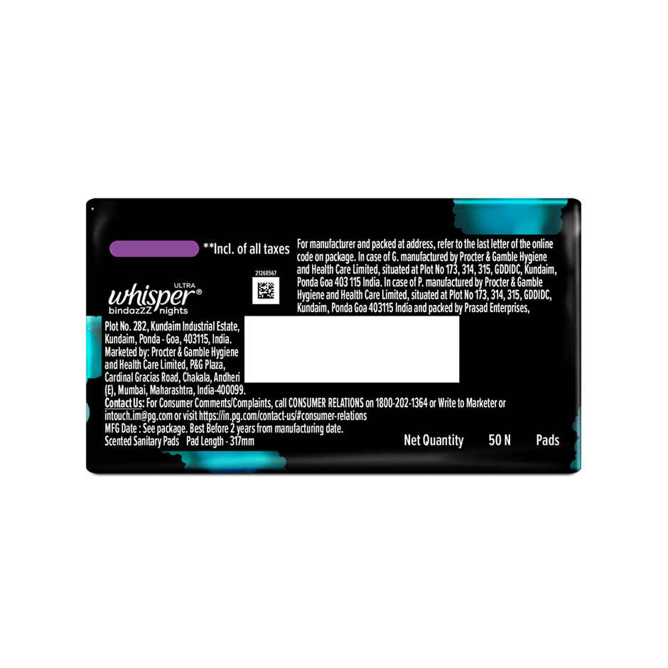 Whisper Bindazzz Nights XXL Sanitary Pads, Upto 0% Leaks All Night Long