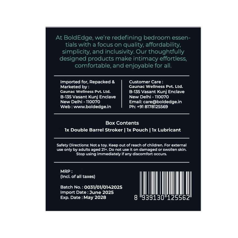 BoldEdge Double Barrel Men Stroker Personal Massager and Water-based Strawberry Lubricant Combo