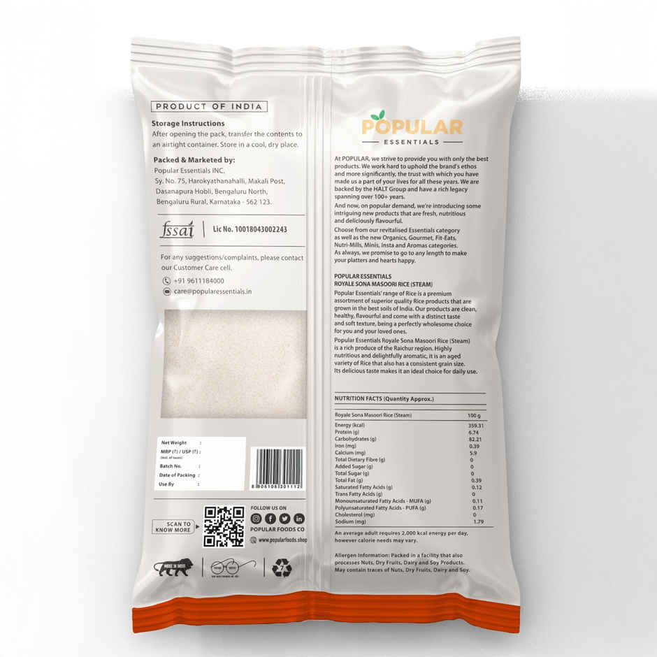 Popular Essentials Sona Masoori Steam Rice