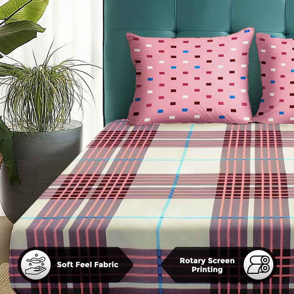 Story@home 144 TC Cotton Double Printed Flat Bedsheet (Red, Pink)