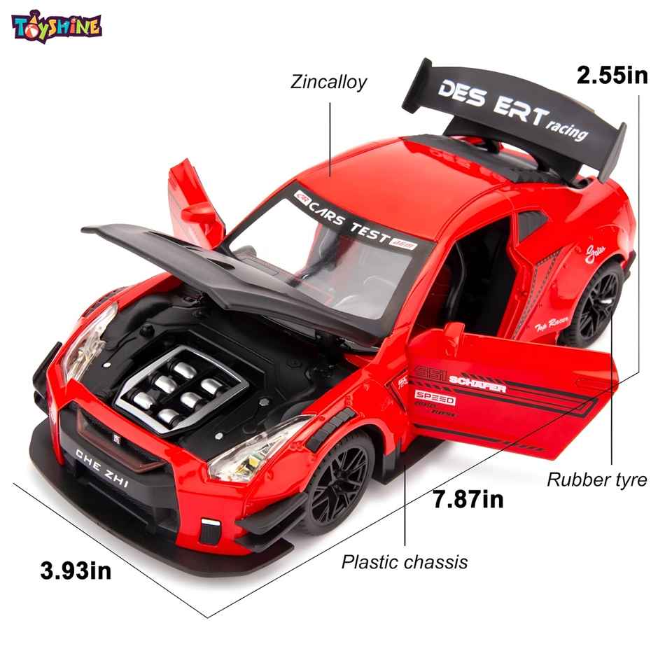 Toyshine 1:24 Die Cast Super Speed Car with Music, Booster Spray & Pull Back for Kids 3+ (Red)