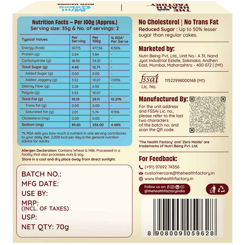 The Health Factory Zero Maida Mini Cakes- Berry Blast (70g) & The Health Factory Zero Maida Mini Cakes| Rich Vanilla (70g) & The Health Factory Zero Maida Mini Cakes | Roasted Almonds (70g) Combo