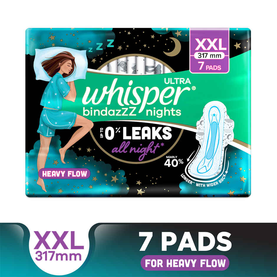 Whisper Bindazzz Nights 50 XXL Sanitary Pads, Upto 0% Leaks All Night Long Combo