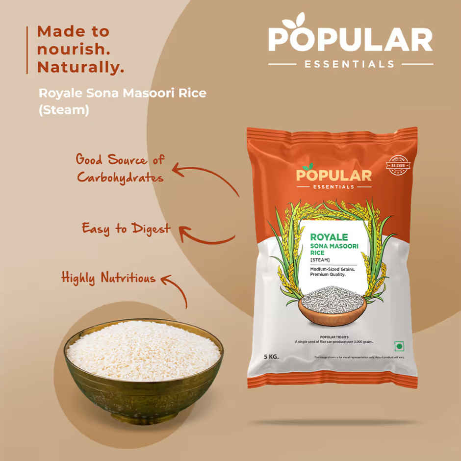 Fortune Sunlite Refined Sunflower Oil (Pouch)(1 l), Popular Essentials Sona Masoori Steam Rice(5 kg) & Parrys White Label Sugar(1 kg) Combo