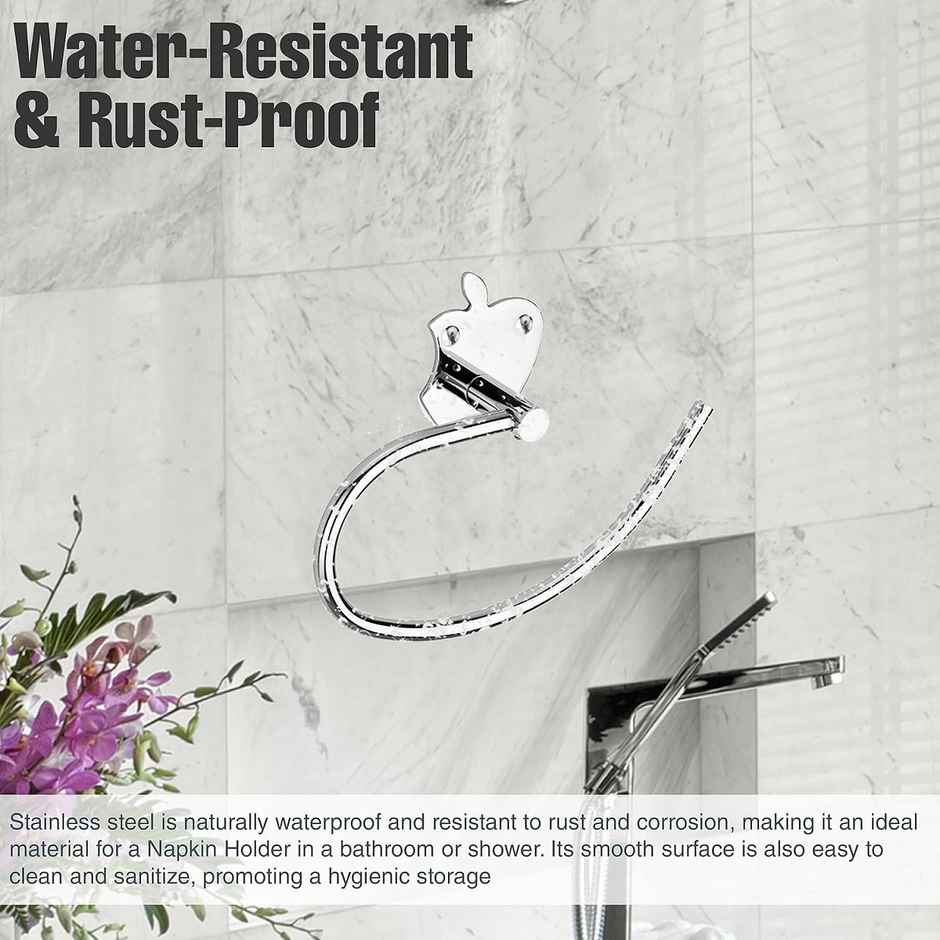 Gloxy Stainless Steel Wall Mounted Napkin Holder & Towel Ring for Bathroom SS304