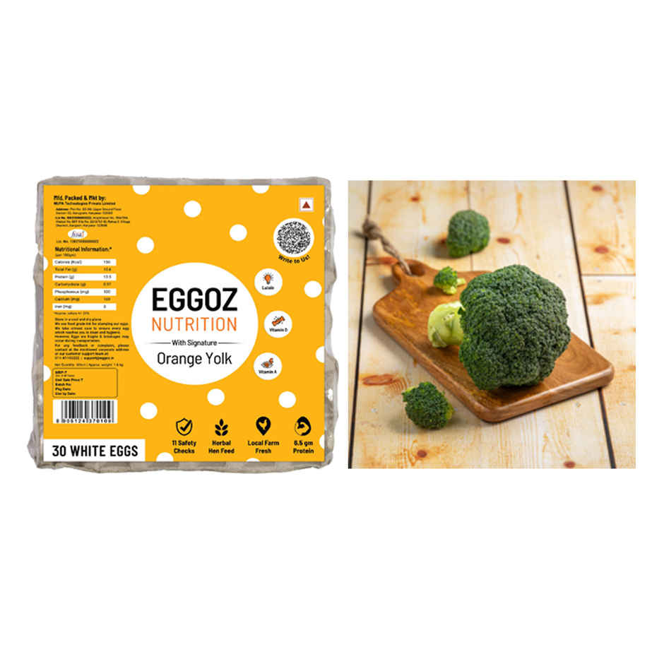 Eggoz Nutrition Protein Rich Farm Fresh White Eggs (30pc) & Broccoli (1pc) Combo