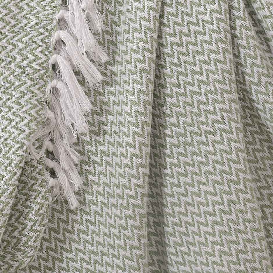 Sashaa World Chevron Delight Green Ivory Versatile Cotton Throw