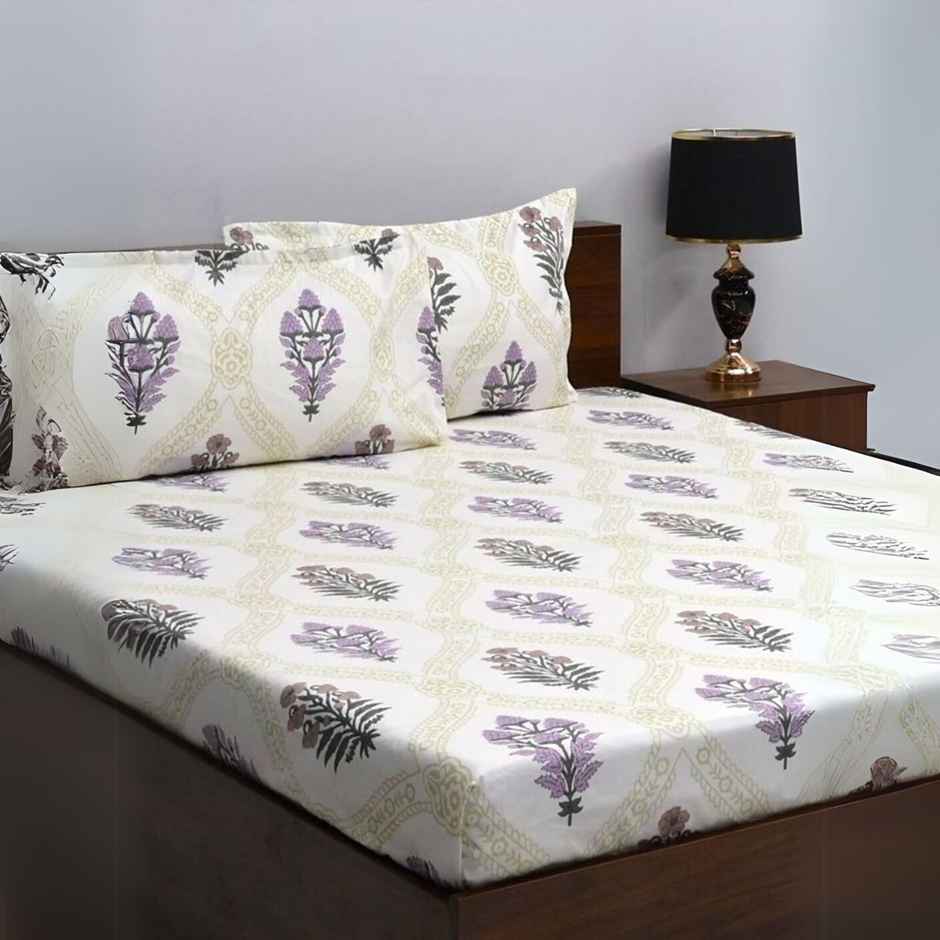 Bombay Dyeing Mimosa 164 Tc Double Size Bedsheet With 2 Pillow Covers - Purple