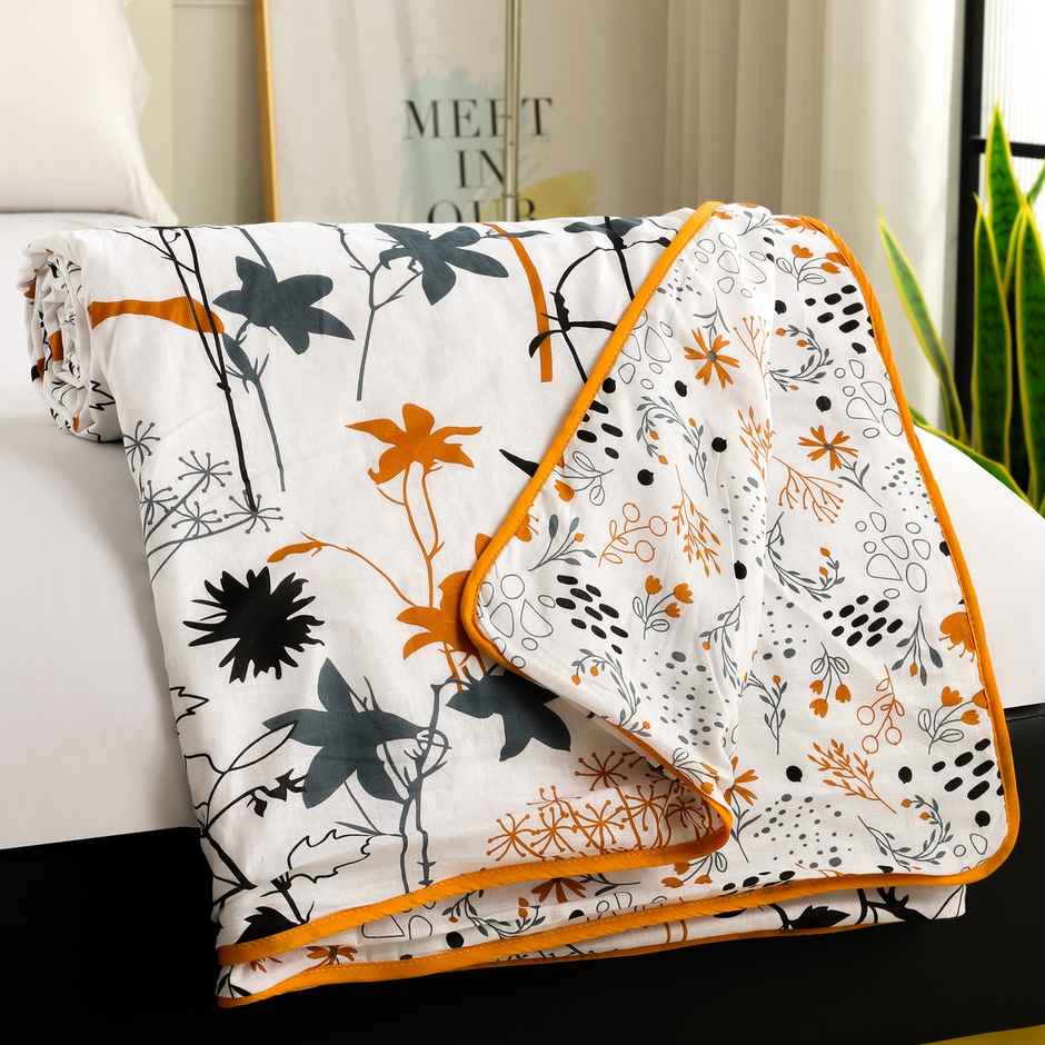 Story@home Floral Single Dohar/Duvet Cover (220x144x2 cms) - White & Orange Floral