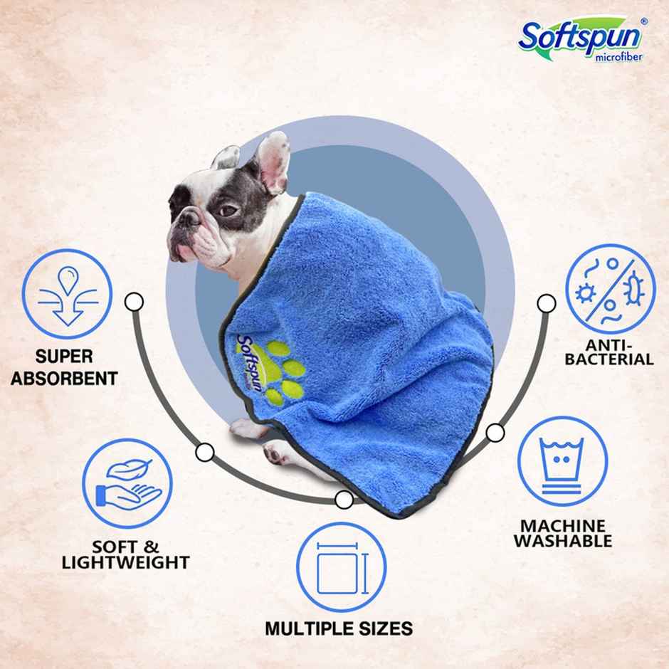 Softspun Microfiber Pet Towel (Medium, 380 GSM, 60x120cm, 1pc, Sky Blue)