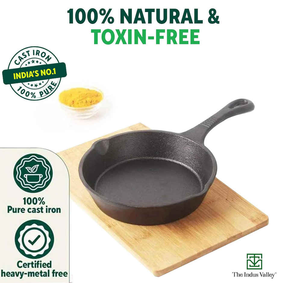 The Indus Valley Iron Fry Pan/Skillet With Long Handle|Very Small, 15.2Cm/6Inch, 0.42Ltr, 1.1Kg