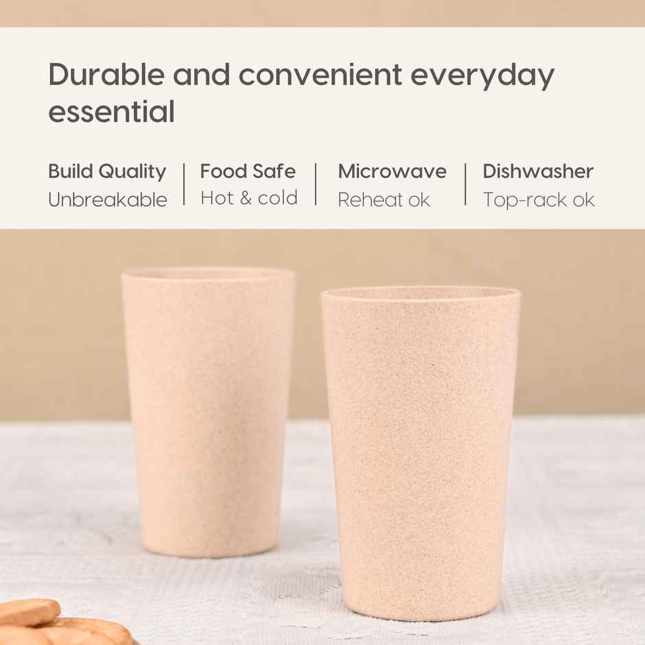 Eha Earth Friendly Unbreakable Drinking Glass | 250 ml, 2 pcs, Sandcastle | Rice Husk Biocomposite