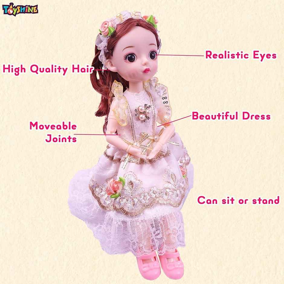 Toyshine Cute Doll with 3D Eyes & Beautiful Wedding Dress | With Movable Joints | 12 Inch | White