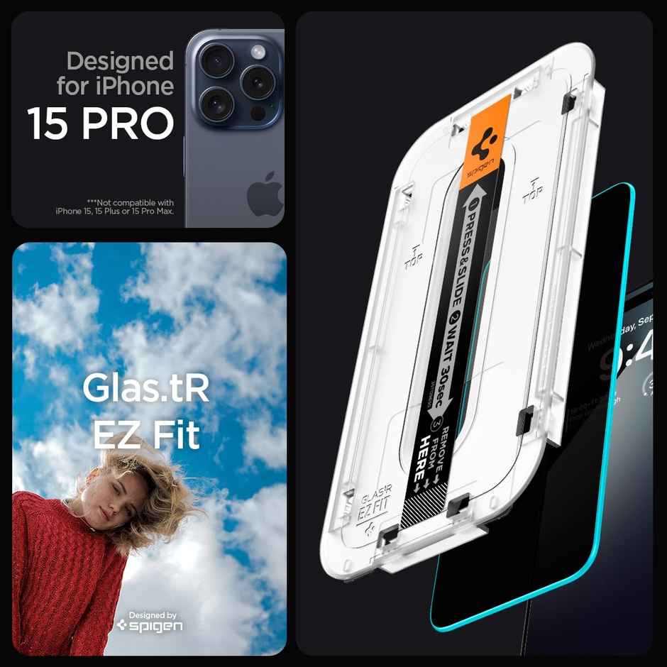 Spigen Ez Fit Privacy Tempered Glass Screen Protector Guard For Iphone 15 Pro- 2 Pack