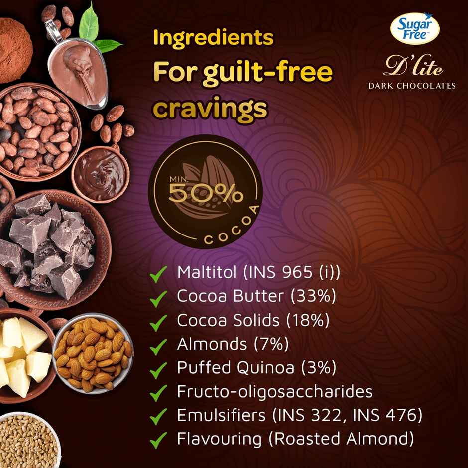 Sugar Free D'lite Quinoa & Almonds Dark Chocolate Bar