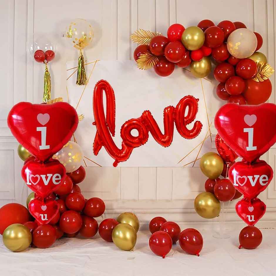Love Balloons Decoration Combo | I Love U Balloons, Red & Gold Balloons & More | Party Propz