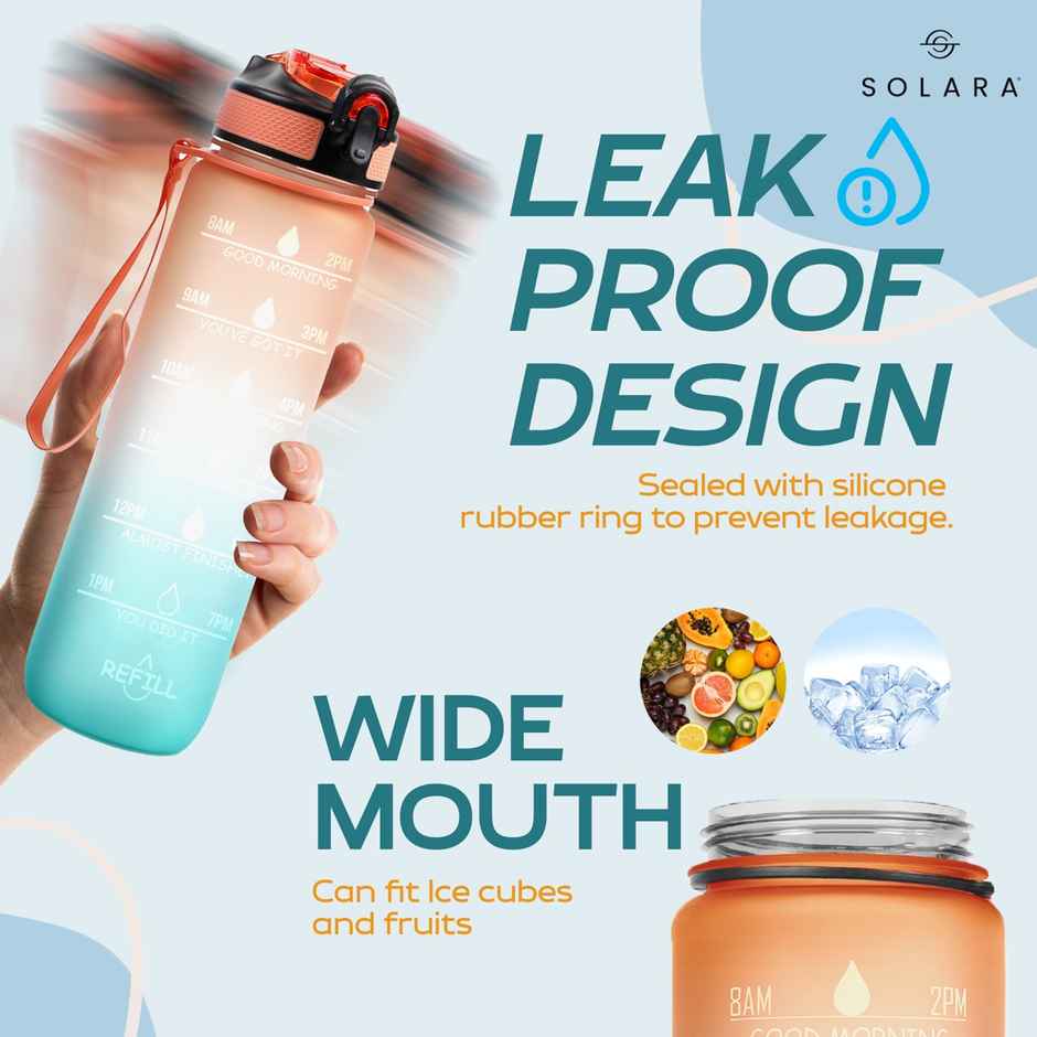 Solara Tritan Motivational Water Bottle for Travel, Office, School, Gym | Blue & Orange | 1 L