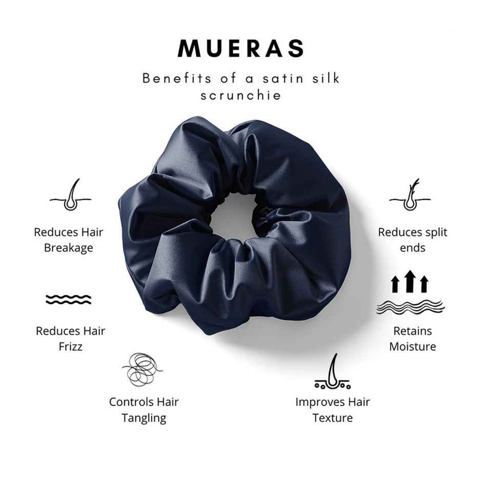 Mueras Silk Satin Hair Tie Scrunchie Navy Blue