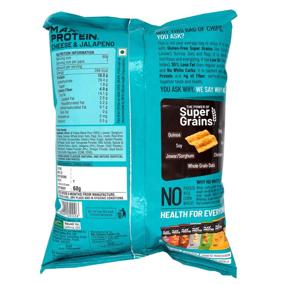 Ritebite Max Protein Cheese & Jalapeno 10G Multigrain Protein Chips, Healthy Snacks & Munchies Combo
