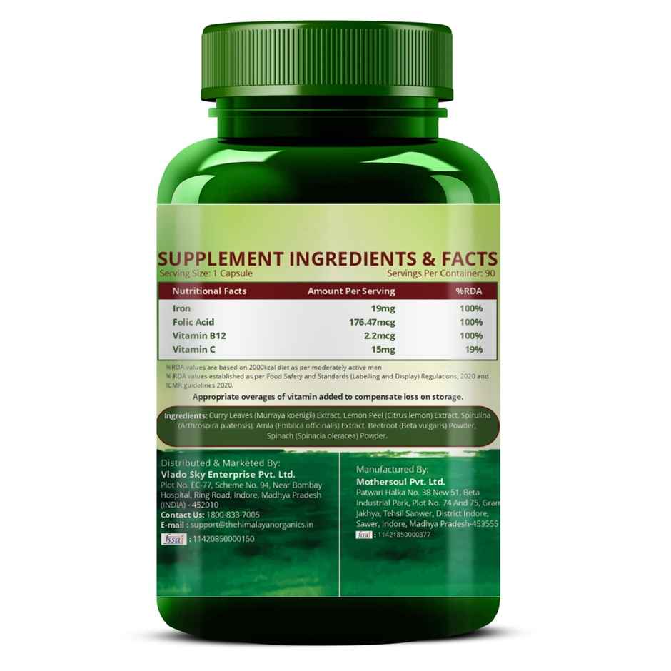 Vlado's Himalayan Organics Plant Based Iron Supplement With Folate 90 Capsules