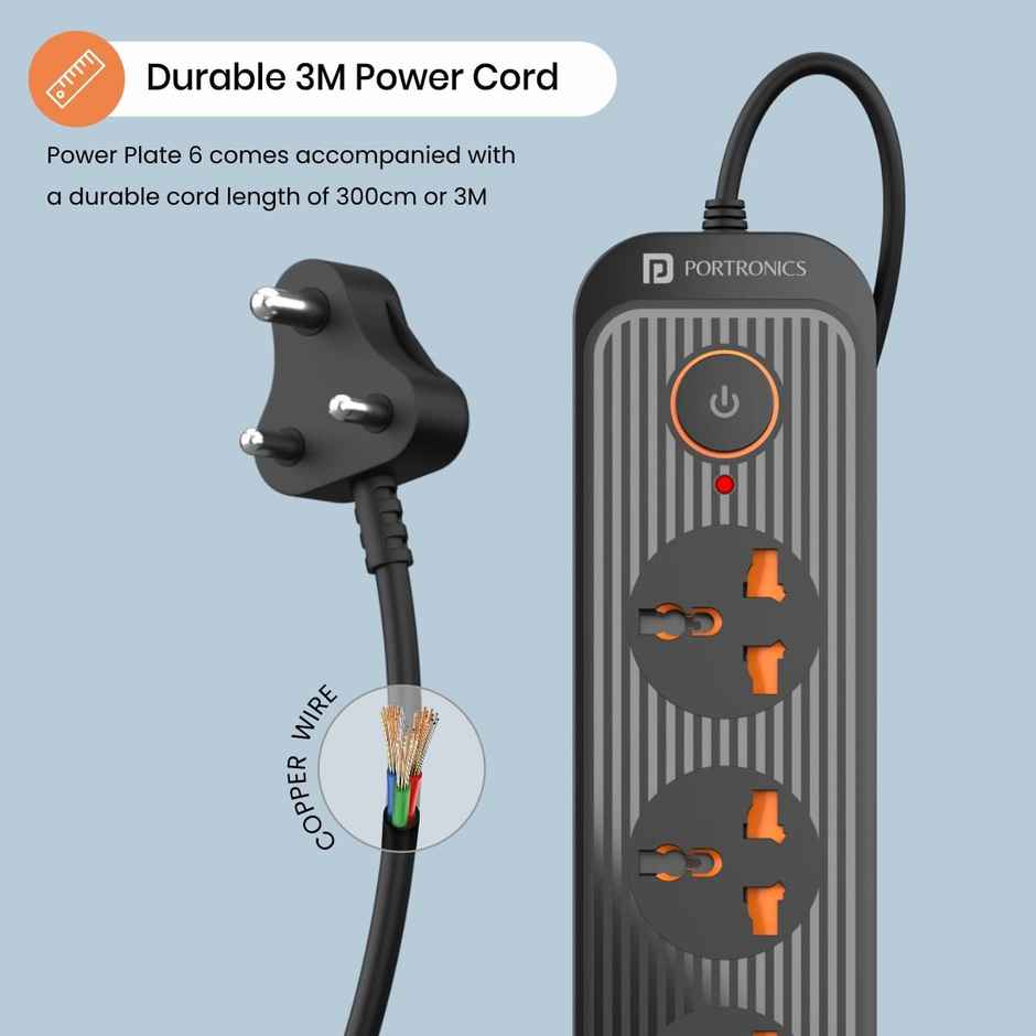Portronics Power Plate 6 With 4 Usb Port + 5 Power Sockets Power Converter - Black
