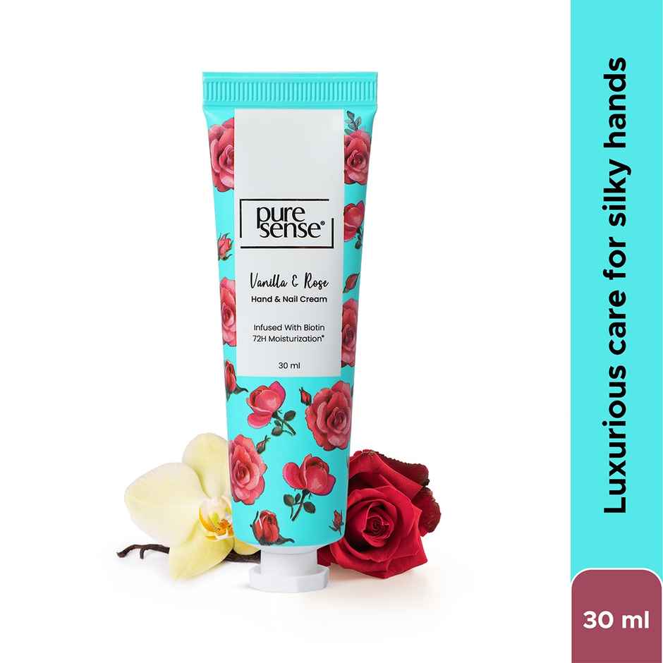 Puresense Vanilla & Rose Non-Sticky Hand And Nail Cream Infused With Biotin, Glycerin