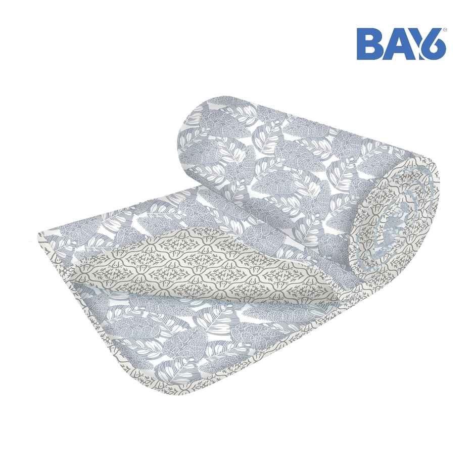 BAY6 Microfibre Leaf Print Single Bed Dohar | Grey & White | 150 x 220 cm