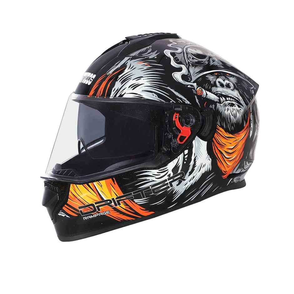 Studds Drifter D3 Rampage ISI-DOT Certified Full Face Helmet|Dual Visor & Spoiler|Black Orange - L