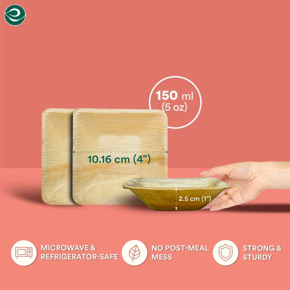 Palm Leaf Bowl | Square | 150 ml | 10 Count | Eco Soul