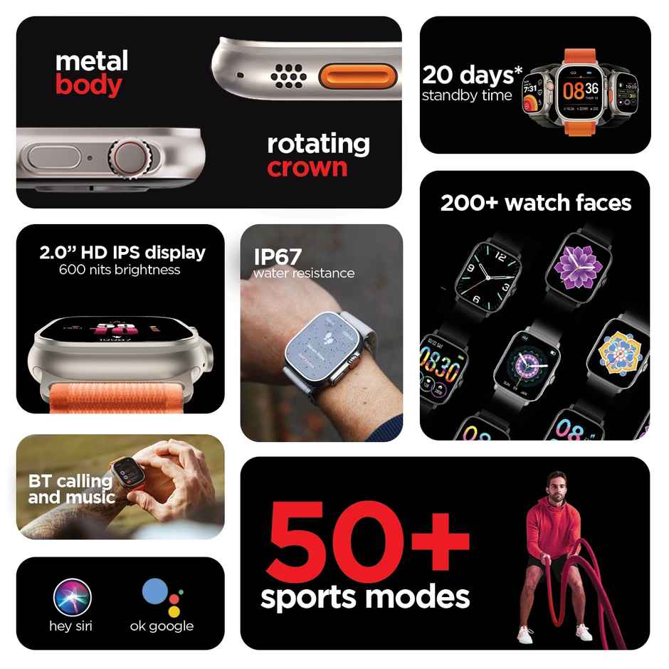 Nu Republic Creed Ultra Smartwatch With 2.0 Hd Display Bt Calling (Silver/Orange)