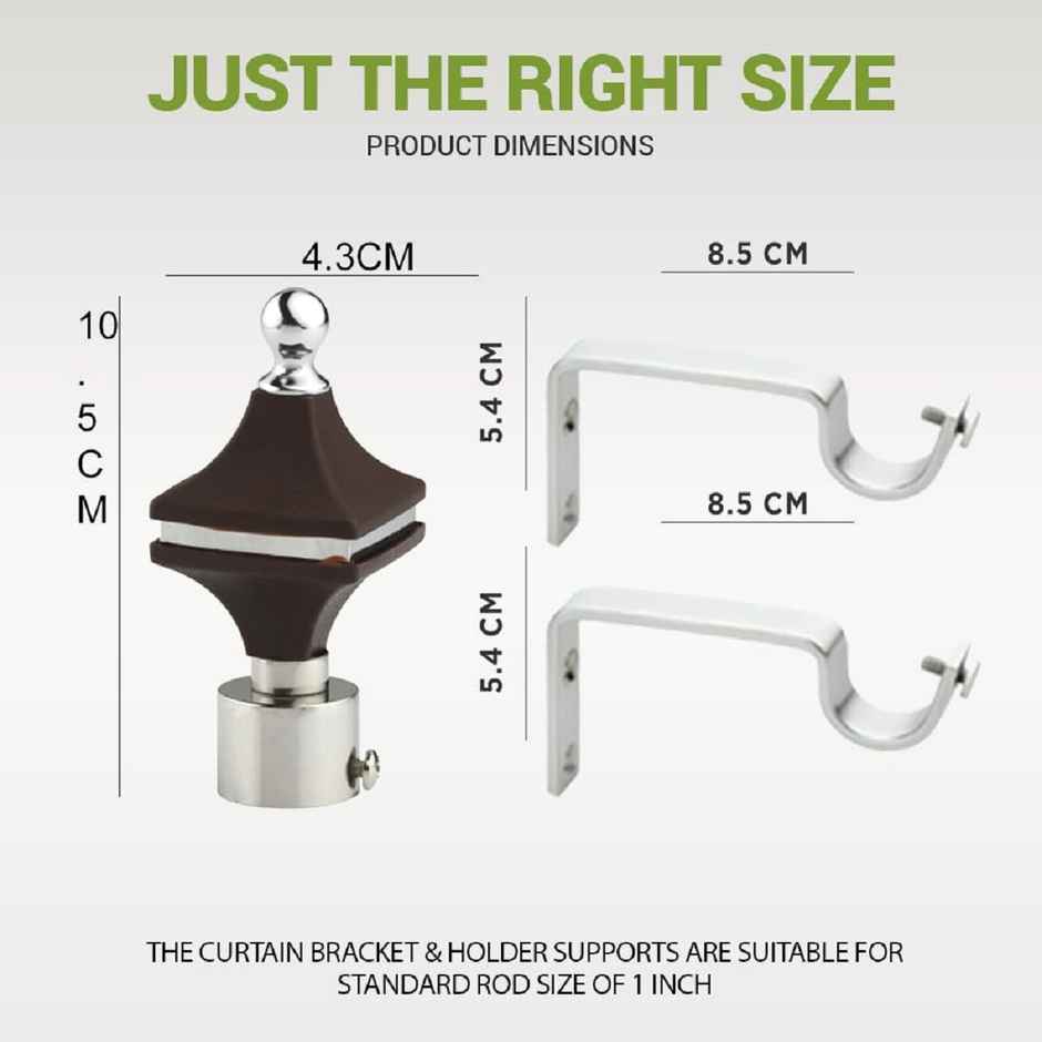 Gloxy SS& ABS Curtain Bracket Parda Holder | Support 1 in Rod Support Fittings | Brown, Pair of 6