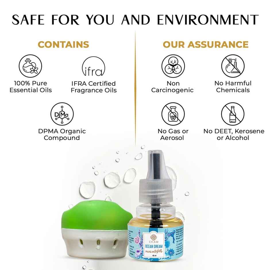 Ekam Ocean Dream Scented Plug In Air Freshener Kit | 1 x Machine + 1 x Refill Bottle