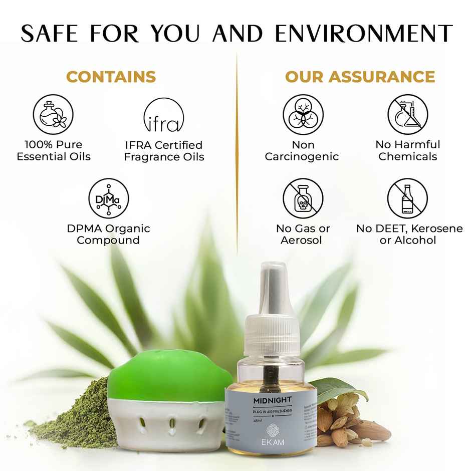 Ekam Midnight Scented Plug In Air Freshener Kit | 1 x Machine + 1 x Refill Bottle