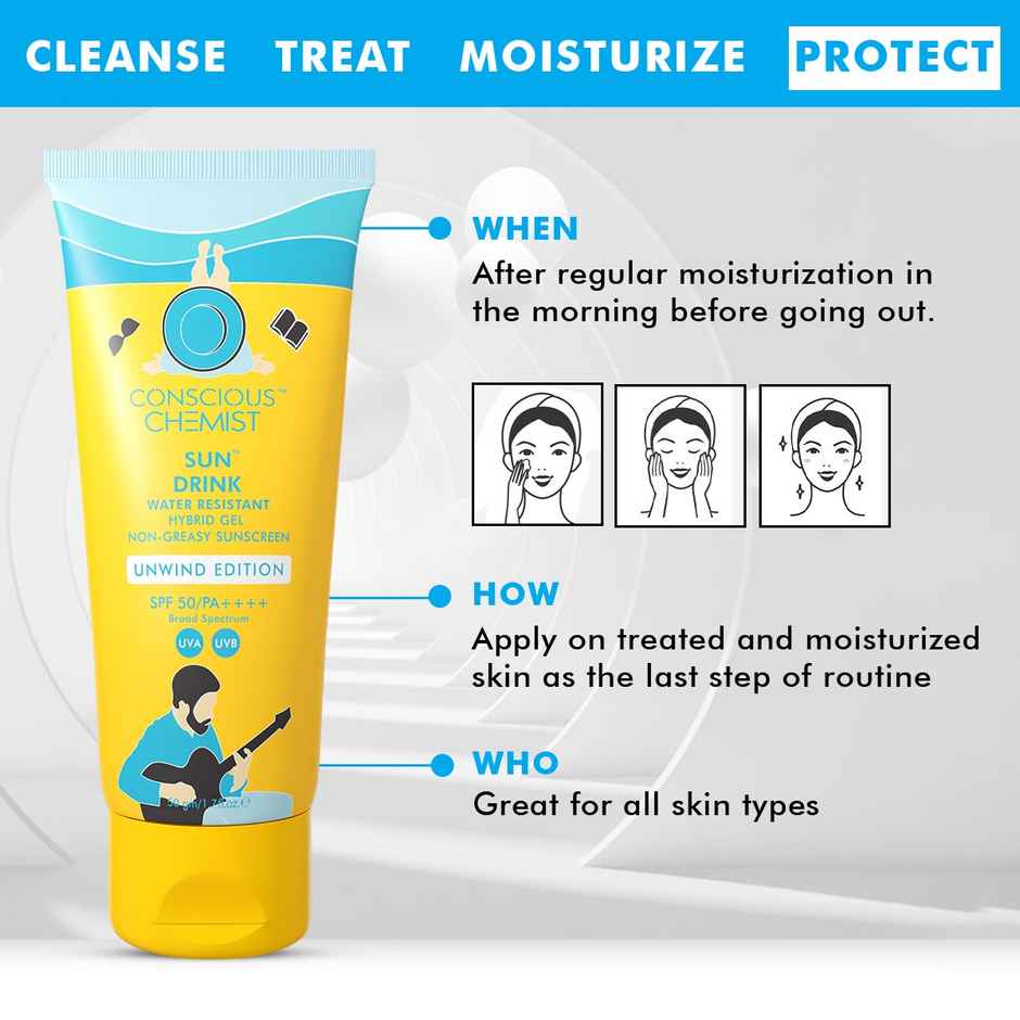 Conscious Chemist Unwind Edition Sun Drink With Water Resistant Gel Sunscreen SPF 50 PA++++