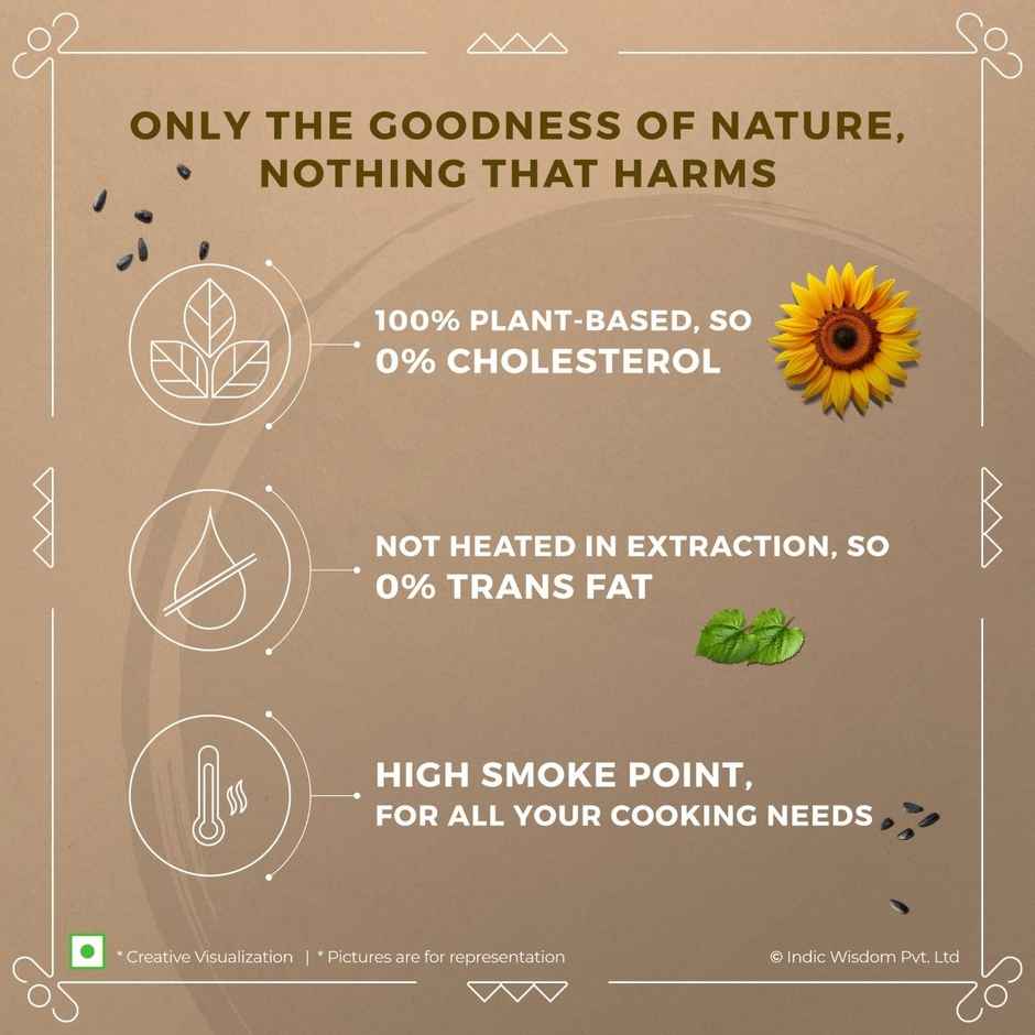 Indic Wisdom Sunflower Wood Pressed Oil | Cold Pressed | Extracted on Wooden Churner