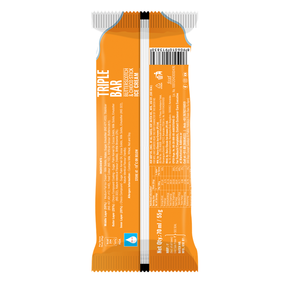 Dairy Day Triple Bar Butterscotch Ice Cream Stick