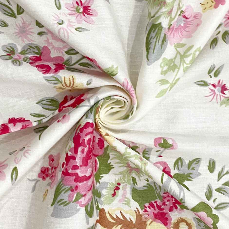 Swayam 250Tc King Fitted Bedsheet Set Pink, Green, White Floral Pure Cotton (Pack Of 3)