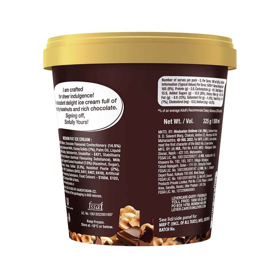 Kwality Wall'S Hazelnut Chocolate Ice Cream Tub(500ml) & Britannia Treat Creme Wafers Choco Flavoured Wafer Biscuit(55gms) Combo