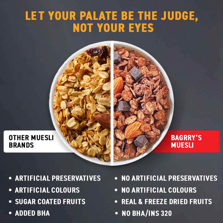 Bagrry's Whey Protein Muesli Protein Per Serve Chocolate Flavour Whole Oats & Californian Almonds