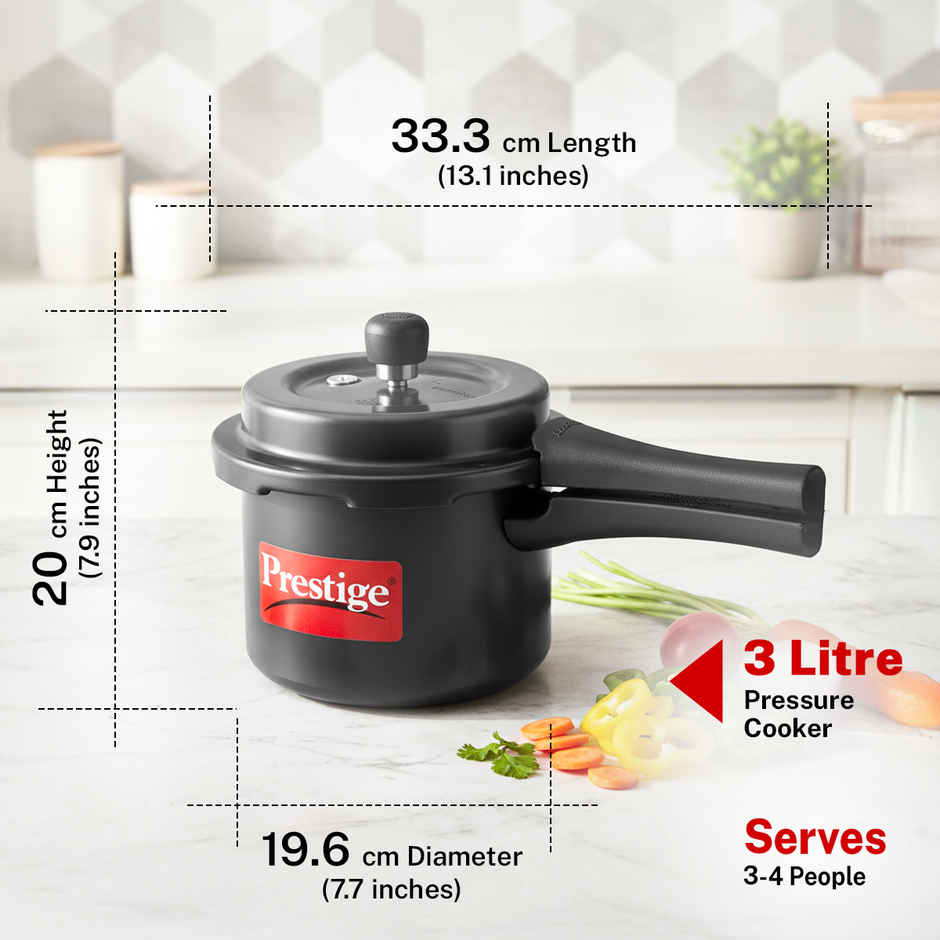 Prestige Popular Svachh HA Pressure Cooker 3L,Metallic Safety Plug,Black,5Y Warranty,ISI Certified